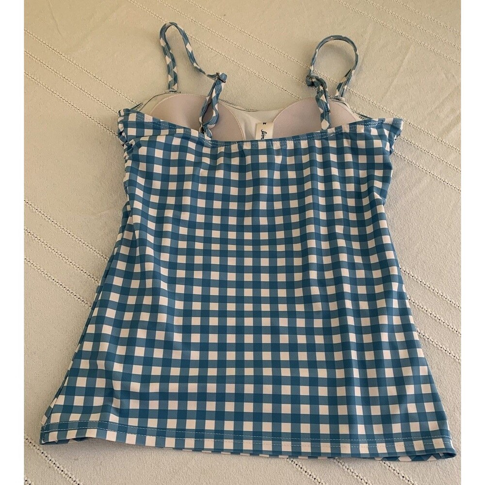 Lime Ricki Swim Tankini Top Shorts Bottom Set Size Medium Blue Gingham - Picture 3 of 12